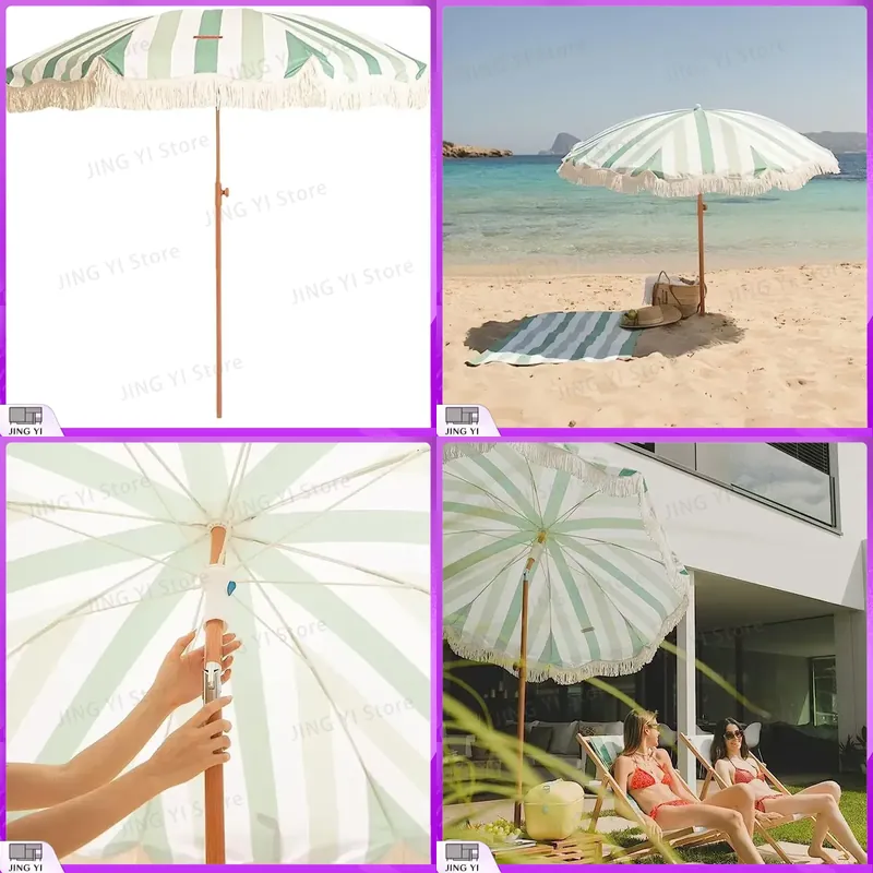 Outdoor Furniture Green - Guarda-Sol Portátil Verde e Branco com